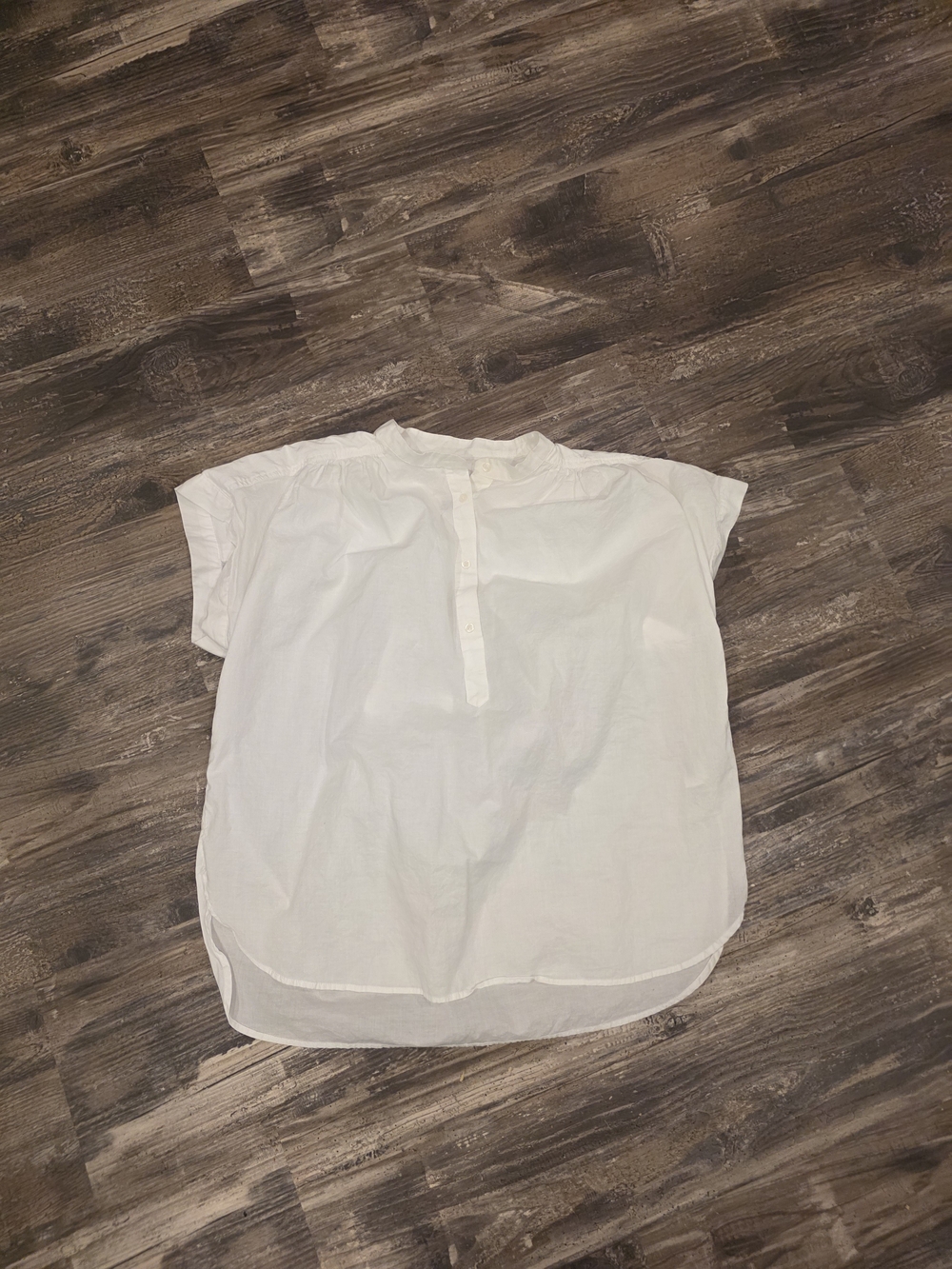 American Threads White Short-Sleeve Buttoned Henley Blouse